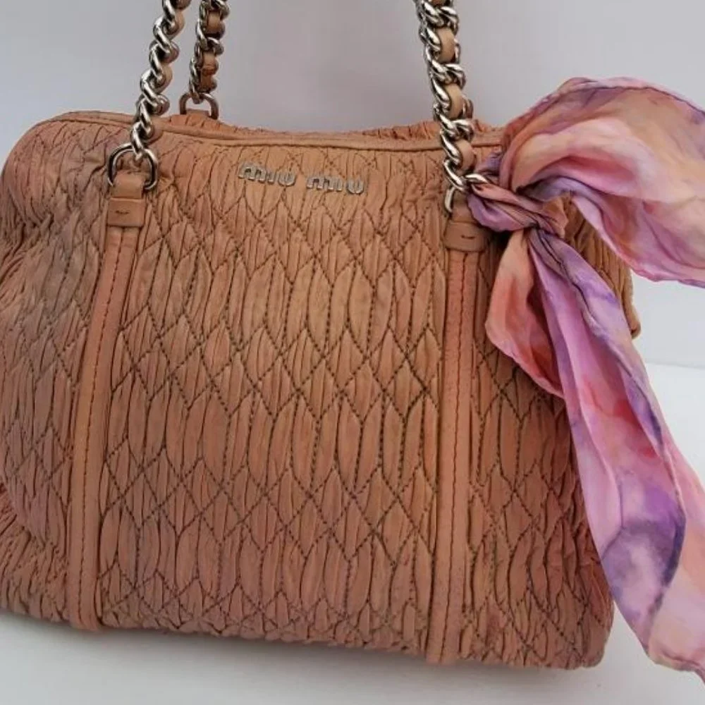 Miu Miu Prada Metelasse arcadie nappa Leather double chain purse beige pink tote - Picture 1 of 15